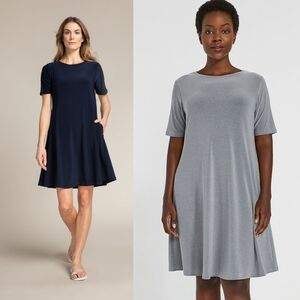Sympli Short Sleeve Trapeze Dress Tunic W/T Pockets Gray Size 8